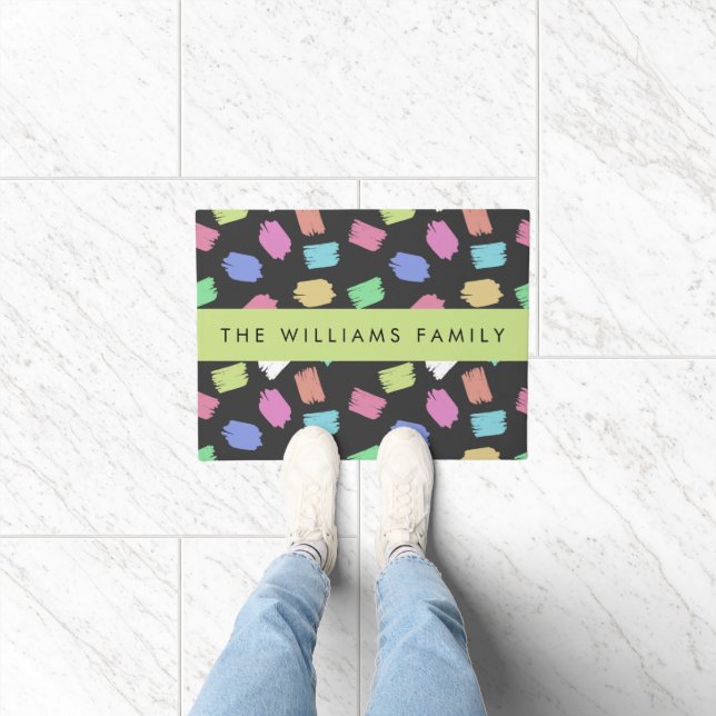 Paint Brush, Colourful Brush Strokes, Your Name Doormat (Indoor)