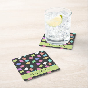 Paint Brush, Colourful Brush Strokes, Your Name Square Paper Coaster