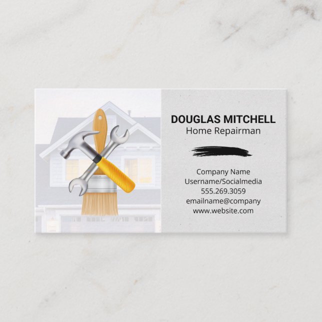 Paint Brush Hammer Wrench | Residential Home Business Card (Front)