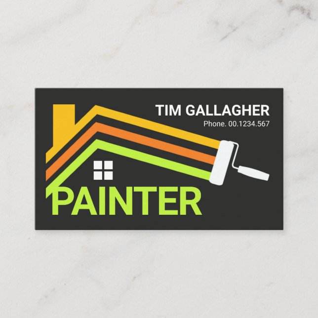 Paint Brush Painting Home Roof Lines Business Card (Front)