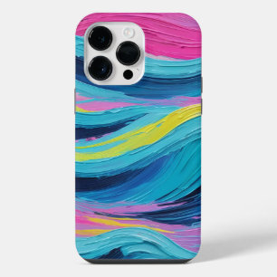 Paint Brush Stroke Abstract Ocean Waves Neon Colou iPhone 14 Pro Max Case