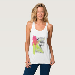 Paint Brush Stroke Beach Flamingo Bird, Racerback Singlet