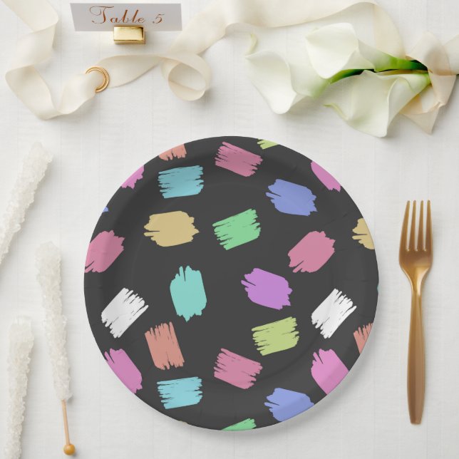 Paint Brush Strokes, Colourful Brush Strokes Paper Plate (Wedding)