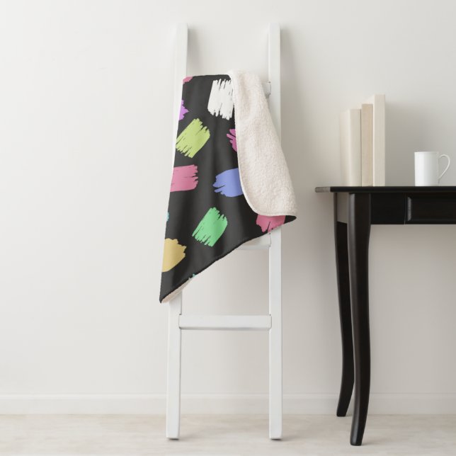 Paint Brush Strokes, Colourful Brush Strokes Sherpa Blanket (In Situ)
