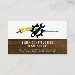 Paint Brush Wrench Gear Wood Business Card