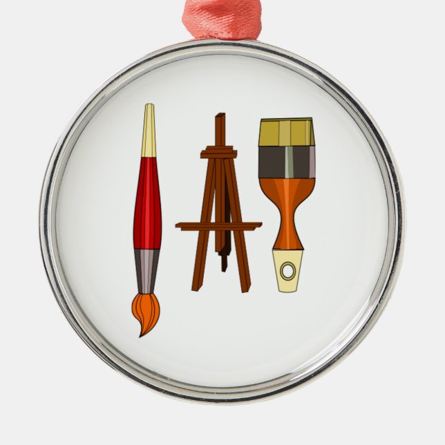 Paint Brushes and Art Easel Metal Tree Decoration (Front)