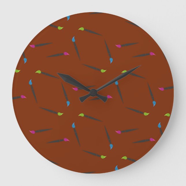 Paint brushes on brown large clock (Front)