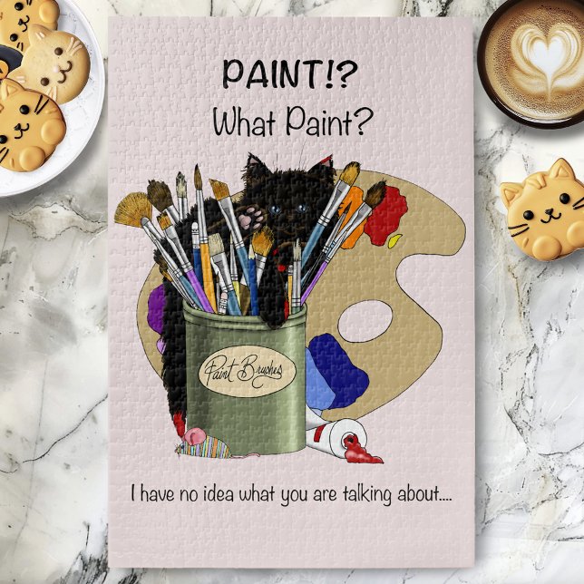 Paint Brushes Pallet Black Kitten Artist Jigsaw Puzzle (Creator Uploaded)