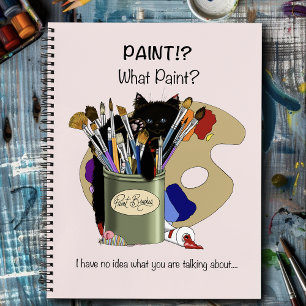 Paint Brushes Pallet Black Kitten Artist Notebook
