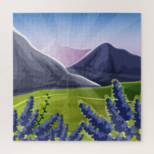 Paint by Numbers Style Art Sun & Purple Flowers Jigsaw Puzzle