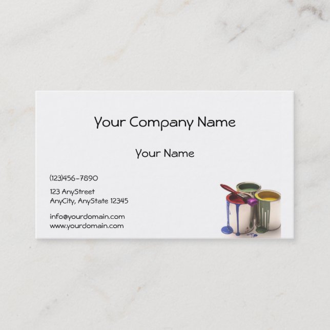 Paint Cans in Red Green Yellow at Lower Corner Business Card (Front)