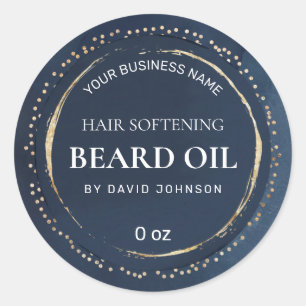 Paint Dots Gold Foil Navy Blue Beard Oil Classic Round Sticker