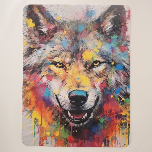 Paint Drip Artistic Wolf Sherpa Blanket (Front)