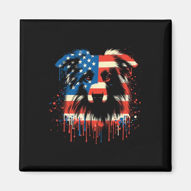 Paint Drip Australian Shepherd American Usa Flag 4 Magnet (Front)