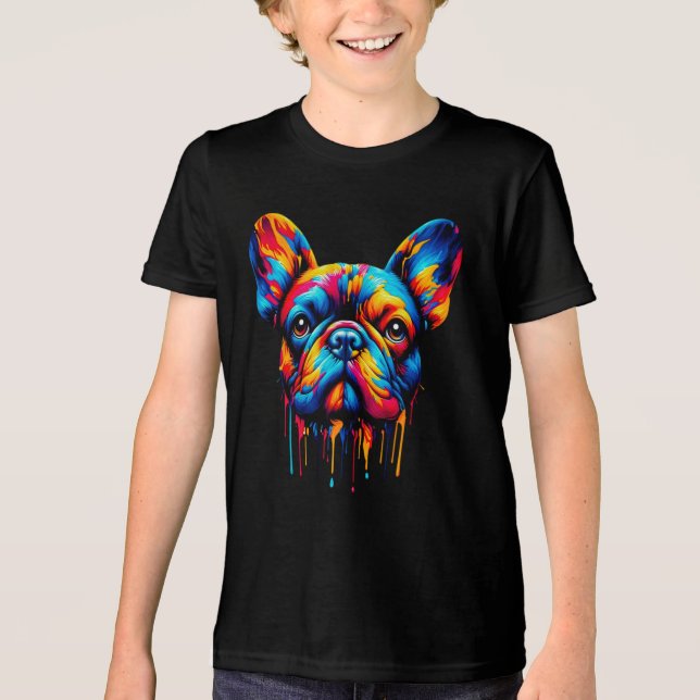 Paint Drip French Bulldog Tri-Blend Shirt (Front)