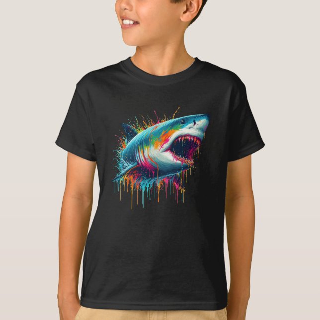 Paint Drip Great White Shark T-Shirt (Front)