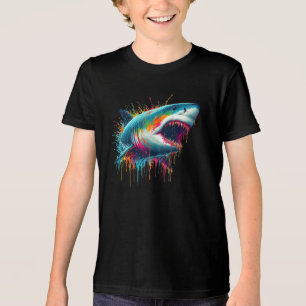 Paint Drip Great White Shark Tri-Blend Shirt