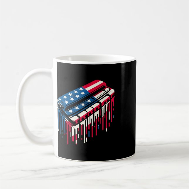 Paint Drip Harmonica American Usa Flag 4th Of July Coffee Mug (Left)