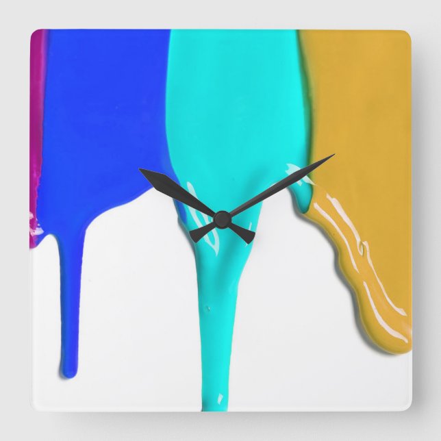 Paint Drips - Rainbow Paint Colours Square Wall Clock (Front)
