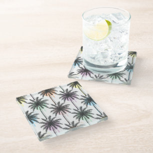 Paint Drop Palm Tree Pattern Glass Coaster