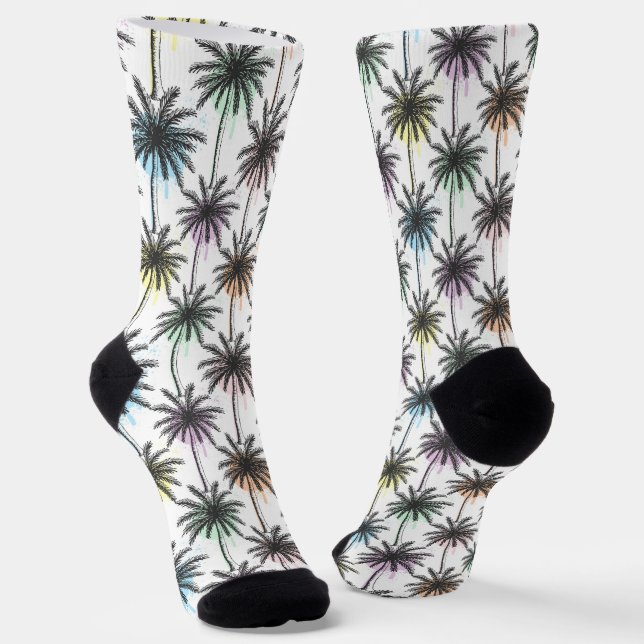 Paint Drop Palm Tree Pattern Socks (Angled)