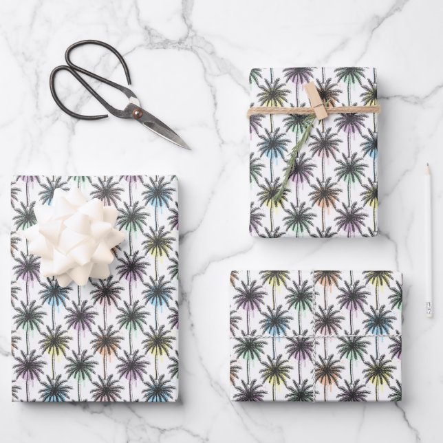 Paint Drop Palm Tree Pattern Wrapping Paper Sheet (Front)