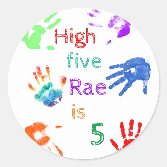 Paint Handprints Birthday with Personalised Name   Classic Round Sticker (Front)