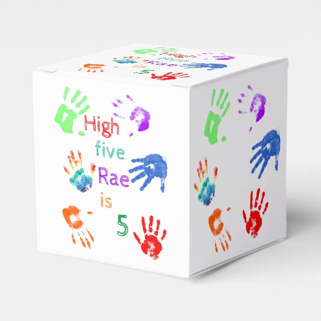Paint Handprints Birthday with Personalised Name   Favour Box (Front Side)