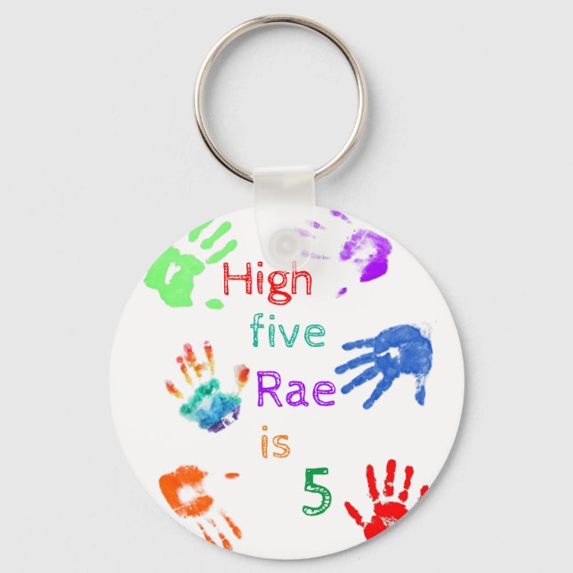 Paint Handprints Birthday with Personalised Name   Key Ring (Front)