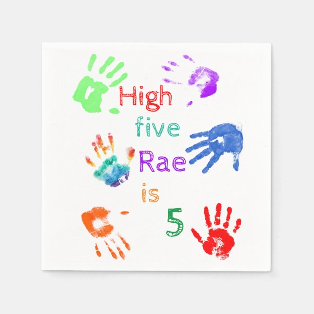 Paint Handprints Birthday with Personalised Name   Napkin (Front)