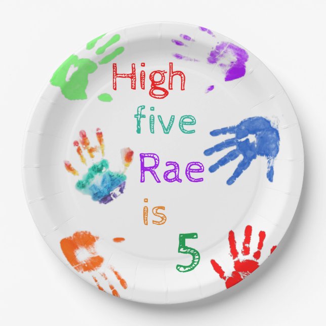 Paint Handprints Birthday with Personalised Name   Paper Plate (Front)