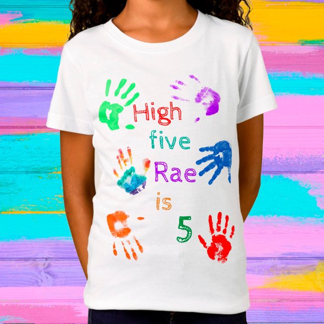 Paint Handprints Birthday with Personalised Name   T-Shirt (Creator Uploaded)
