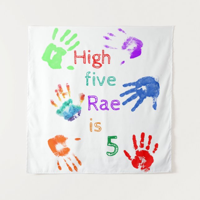 Paint Handprints Birthday with Personalised Name   Tapestry (Front)