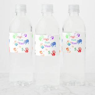 Paint Handprints Birthday with Personalised Name   Water Bottle Label