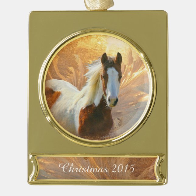 Paint Horse Christmas Gold Plated Banner Ornament (Front)