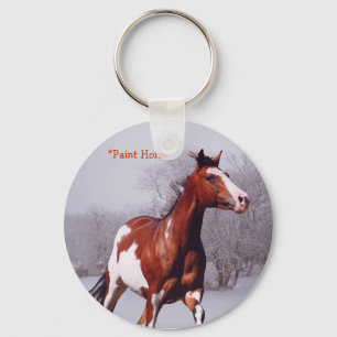 Paint Horse Galloping Snow Key chain