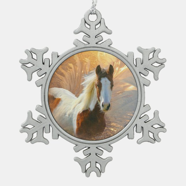 Paint Horse Gold Pewter Snowflake Ornament (Front)