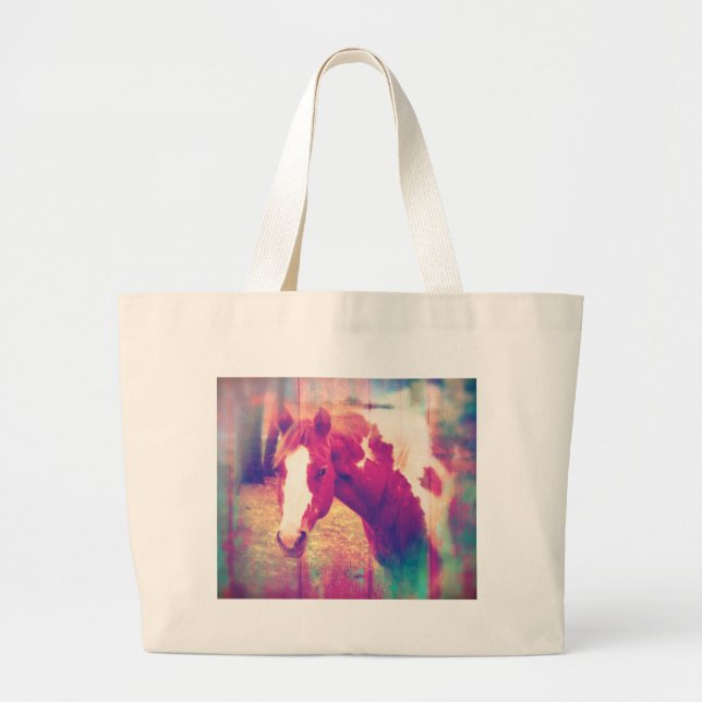 Paint Horse Grunge Large Tote Bag (Front)