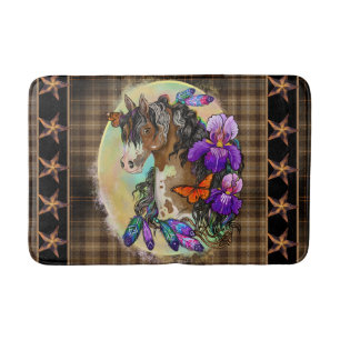 Paint Horse Mustang with Iris and butterflies  Bat Bath Mat