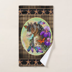 Paint Horse Mustang with Iris and butterflies  Bath Towel Set