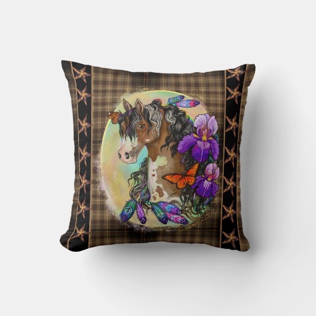 Paint Horse Mustang with Iris and butterflies  Cushion (Front)