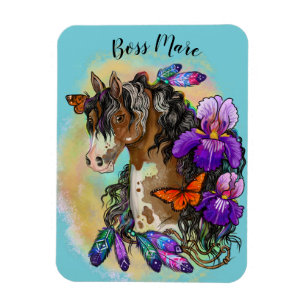Paint Horse Mustang with Iris and butterflies Magnet