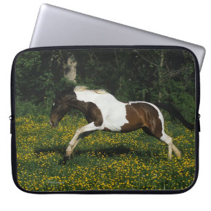 Paint Horse Running in Field of Flowers Laptop Sleeve