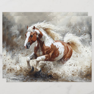 Paint Horse Running Through Water Scrapbook Paper