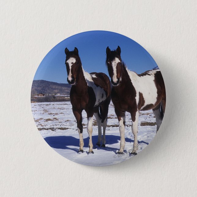 Paint Horses Standing in the Snow 6 Cm Round Badge (Front)