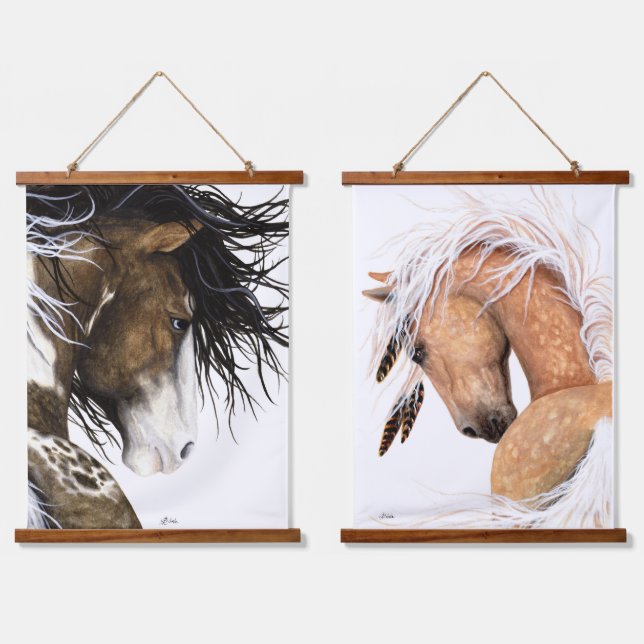Paint Horses Wooden Hanging Tapestry  (Double)