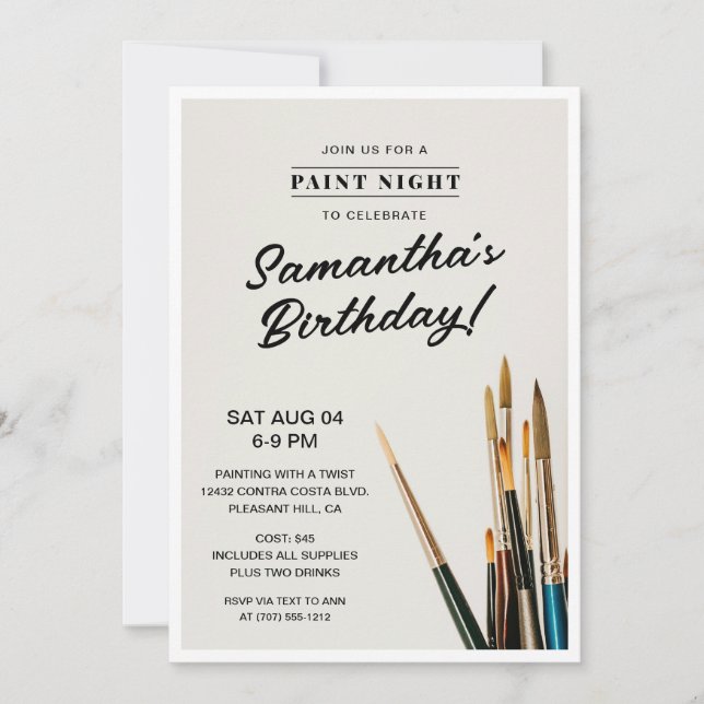 Paint Night Birthday Party Invitation (Front)