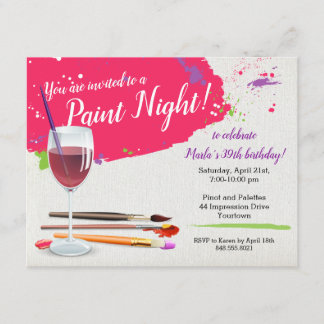 Paint Night, Paint and Sip Wine Glass Canvas Party Invitation