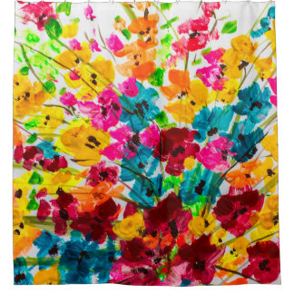 paint painting flowers texture, painting bright fl shower curtain