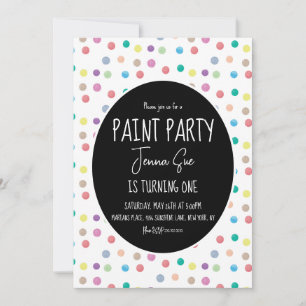 Paint Party Watercolor Dots First Birthday Party  Invitation